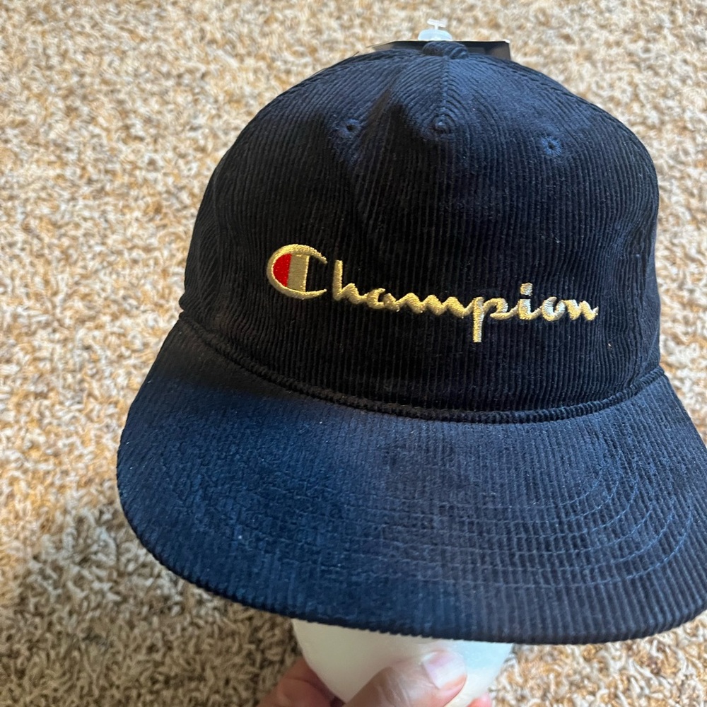 CHAMPION "MENS" NAVY CORDUROY PRECURVED BASEBALL HAT (ADJUSTABLE)